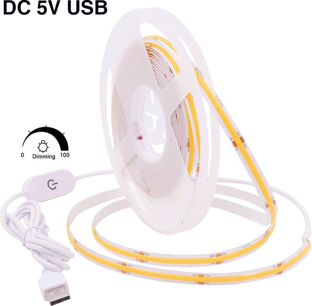 Dimmbarer XUNATA COB-LED-Streifen USB 5 V mit 320 LEDs/m in Weiß, Rot, Blau oder Grün - Bild 1