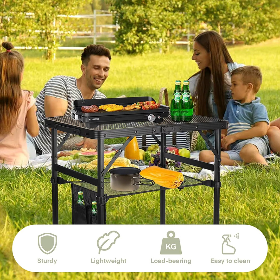 Klarstein Campingtisch aus Aluminiumlegierung in Schwarz, Klappbarer Outdoor-Esstisch mit Hebeablage und Eisengeflecht-Elementen - Bild 5