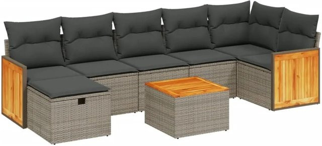 vidaXL 8-teilige Garten-Sofagarnitur in L-Form aus Poly-Rattan in Grau mit Kissen und Metallgestell - Bild 1