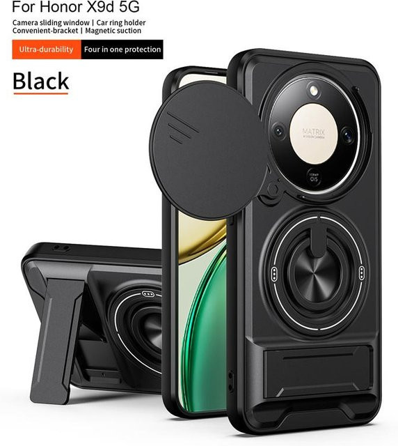 Magic8 Lite 5G Magnetische Ringhalter Handyhülle für Honor Magic 8 Lite 5G mit Schiebemechanismus für das Kameraobjektiv in Schwarz - Bild 1