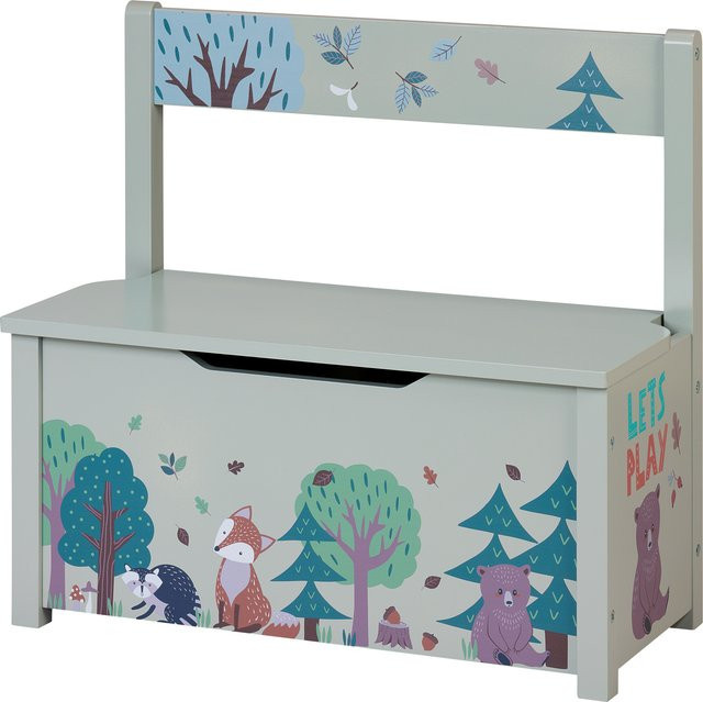 LIVARNO Truhenbank mit Waldtiermotiv in Blau für das Kinderzimmer, B/T/H: 58,5 x 40,0 x 29,0 cm - Bild 1