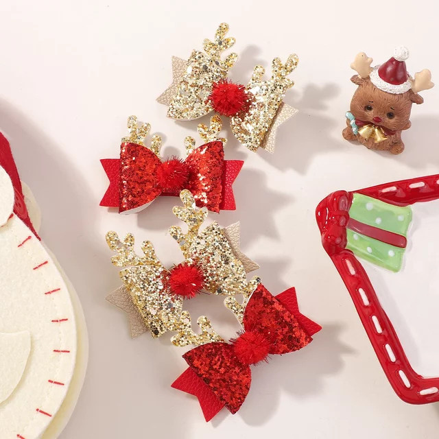 KIDS BOWS Haar Clips, Glitter Rot Gold, 2/4 Stück, Kinder - Bild 1