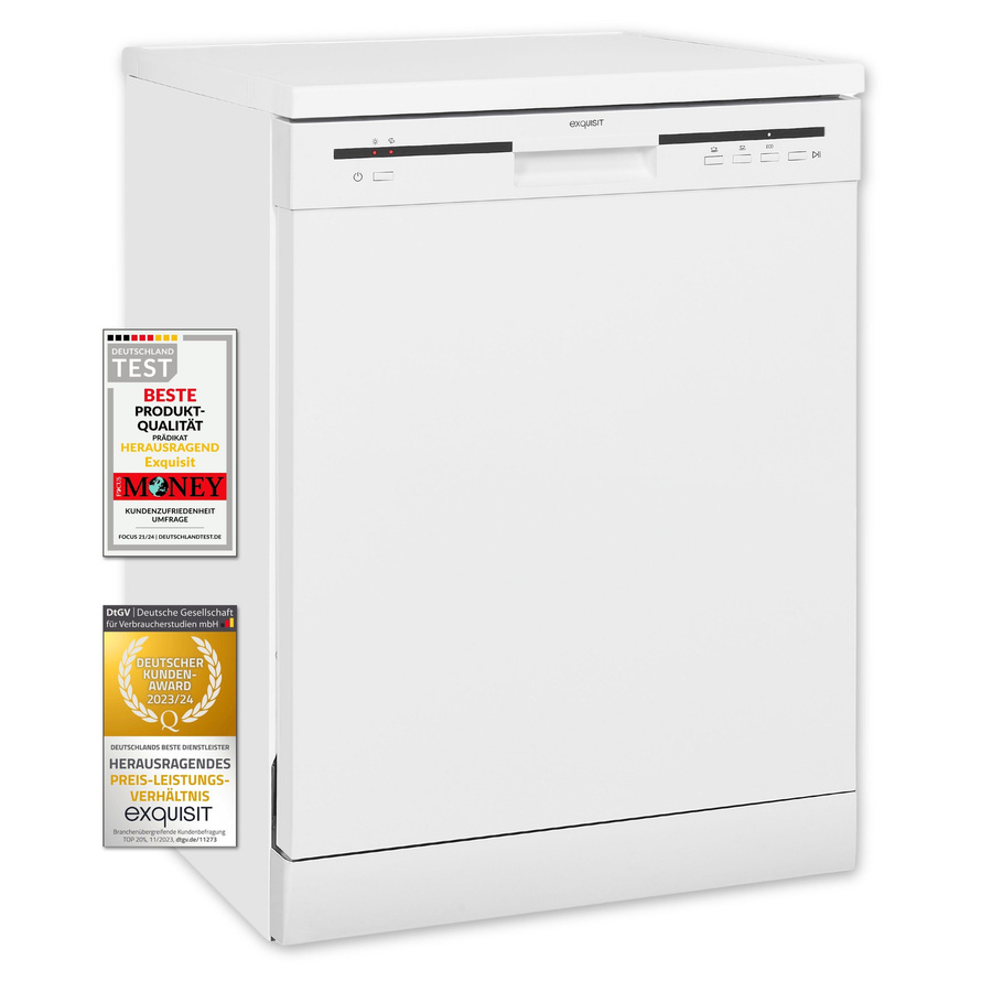 Exquisit GSP56012-030E Standgeschirrspüler in Weiss mit Aquastop und höhenverstellbarem Oberkorb, H x B x T: 84,5 x 60,0 x 59,8 cm - Bild 1