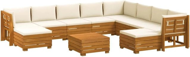 vidaXL Outdoor-Sofagarnitur aus Massivholz Akazie in Braun mit 11-teiligem Set und cremeweißen Polstern - Bild 1