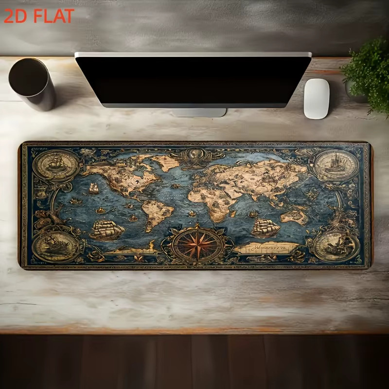 VIKAMA Retro Navigationskarte Mauspad mit klassischem Weltkarten- und Kompass-Design in Multicolour - Bild 3