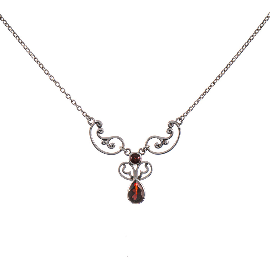 Collier 925 Silber geschwärzt, Granat, Unisex - Bild 1