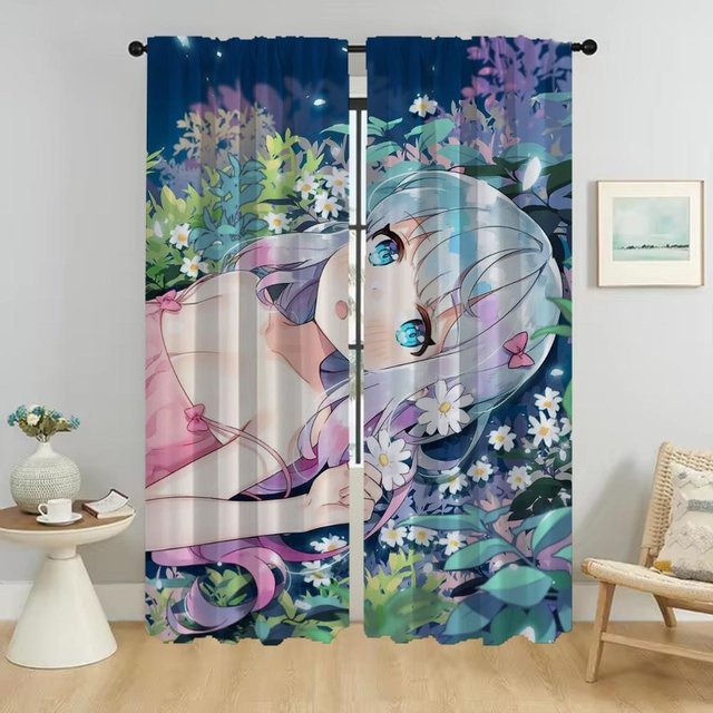 Eromanga Sensei Moderne Tüll-Vorhänge im 2er-Set, halbtransparent mit Grafikdesign, Farbe: Mehrfarbig, Breite: 50 cm, Höhe: 70 cm - Bild 1