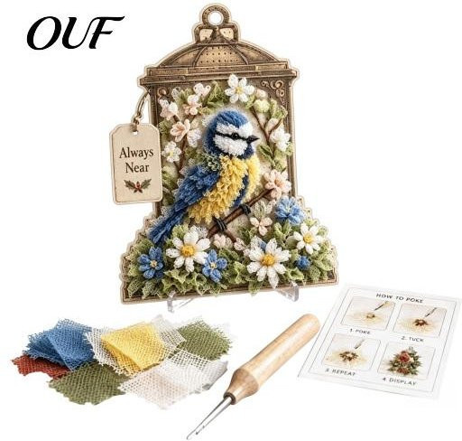 Borderless Boutique DIY Stoff-Stanznadel-Kunst-Set für 3D-Vogel-Erinnerungslaternen und florale Handwerksarbeiten in Beige und Multicolour - Bild 1