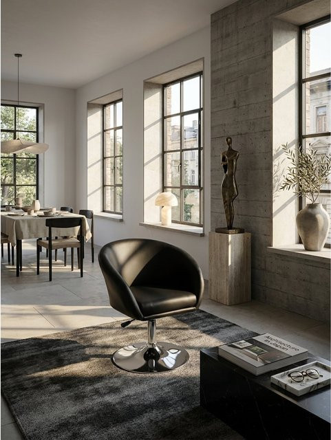 KADIMA DESIGN Loungesessel im Cocktail-Stil aus Kunstleder in Schwarz, drehbar und höhenverstellbar mit Armlehnen, B/T/H: 62 x 55 x 84 cm - Bild 1