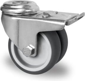 CASCOO Doppel-Lenkrolle P2T2 mit Totalfeststeller und Gleitlager, Durchmesser: 50 mm, verzinkt, grau/silber - Bild 1