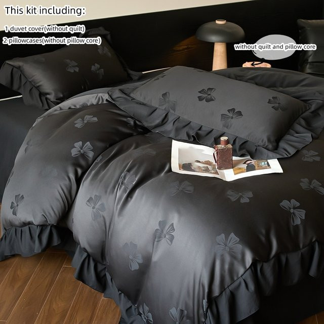 3-teiliges Jacquard Bettwäsche-Set mit floralem Schmetterlingsknoten-Design in Schwarz-Weiß, B/H: 135 x 200 cm - Bild 1