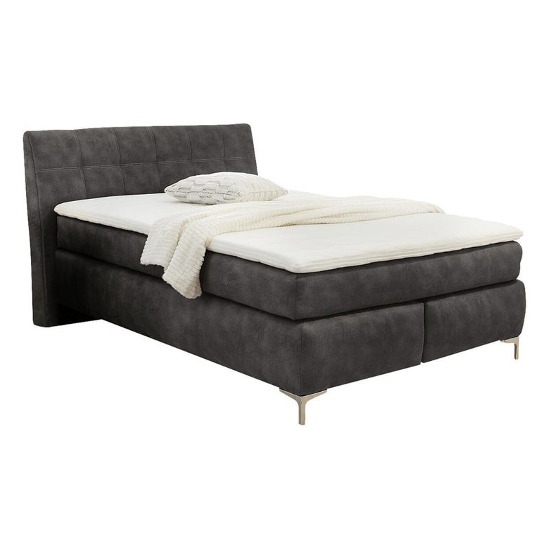 Boxspringbett Fina in Grau mit Microfaser-Bezug und Bonell-Federkern, B/L: 140 x 200 cm - Bild 2
