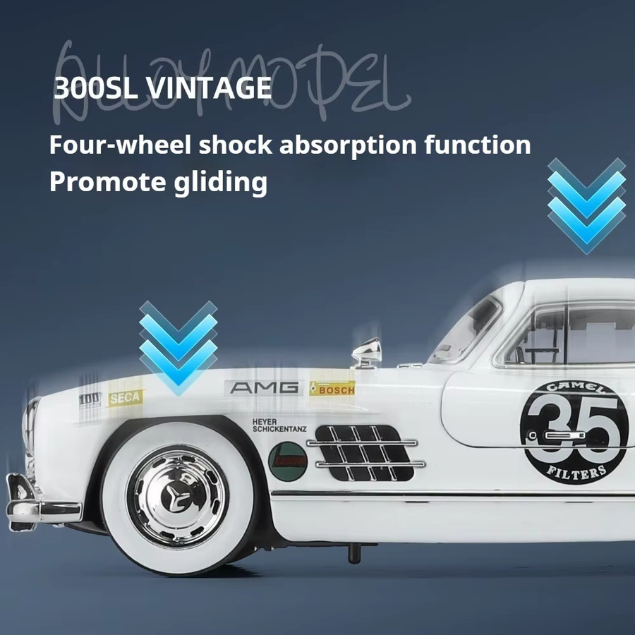 MAKEDA 300SL Oldtimer Modell, 1:18, mit Musik und Licht, Weiß - Bild 5