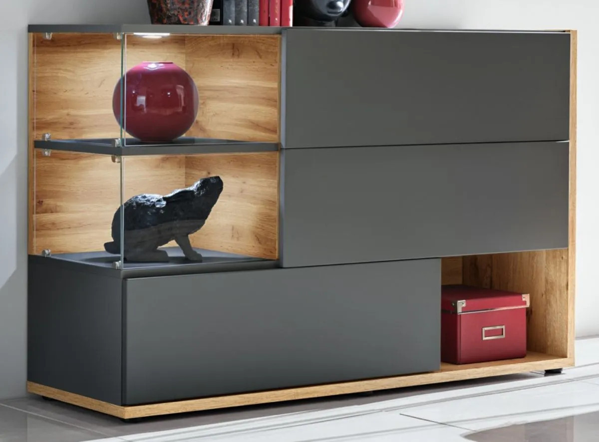 Sideboard Lester in Grau und Wotan Eiche mit integrierter Beleuchtung, Breite: 120 cm - Bild 1
