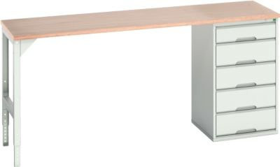 Unterbauwerkbank Bott verso mit Multiplex-Platte und 5 Schubladen, Farbe: Lichtgrau, B/T/H: 200 x 60 x 93 cm - Bild 1