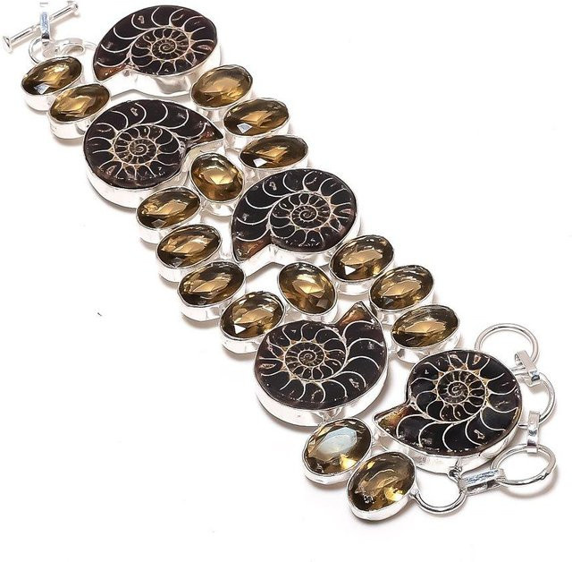 Madonnajewels Armband, 925 Silber, Topas, Ammonit Fossil, Schwarz, Damen - Bild 1