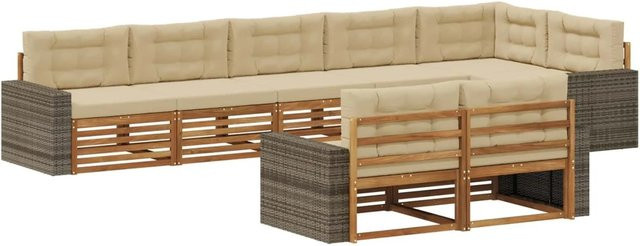 vidaXL Outdoor-Sofagarnitur aus Akazienholz in L-Form mit Kissen, Natur und Beige - Bild 1