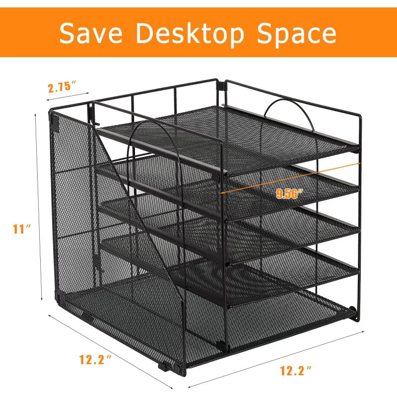 5-teiliger Desktop-Dokumentenorganizer aus Metall in Schwarz als mehrschichtiges Aktenregal und Aufbewahrungsbox für deinen Bürobedarf - Bild 4