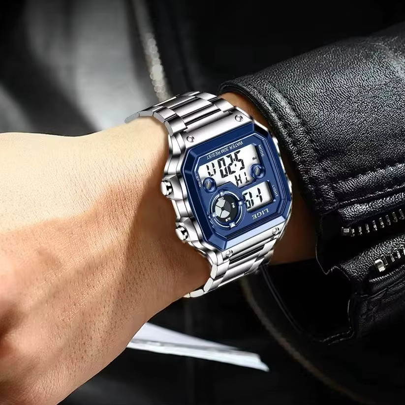 LIGE Digitaluhr, Edelstahl, Blau, Herren - Bild 3