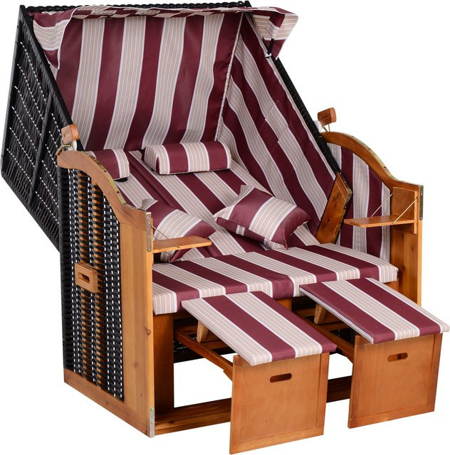 Outsunny Strandkorb Doppelte Sonnenliege mit Dach und Getränkehaltern aus Polyrattan, Rot-Weiß gestreift, B/T/H: 118 x 79 x 160 cm - Bild 1