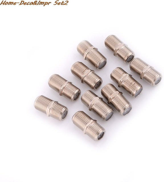 10er Paket RG6 Koaxial F-Stecker Adapter aus Aluminiumlegierung in Silber für Satelliten- und Kabel-TV-Verbindungen - Bild 1