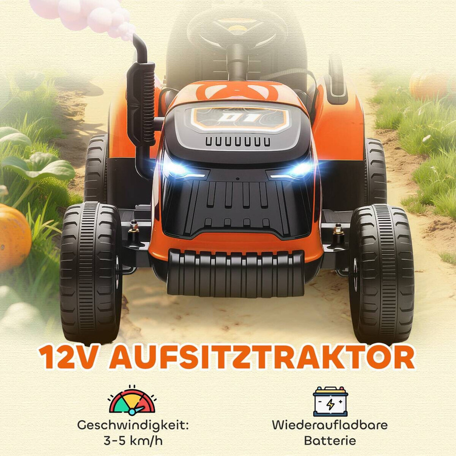 AIYAPLAY Elektrischer Kinder Traktor mit Anhänger, Fernbedienung, Orange, 3-8 Jahre - Bild 4