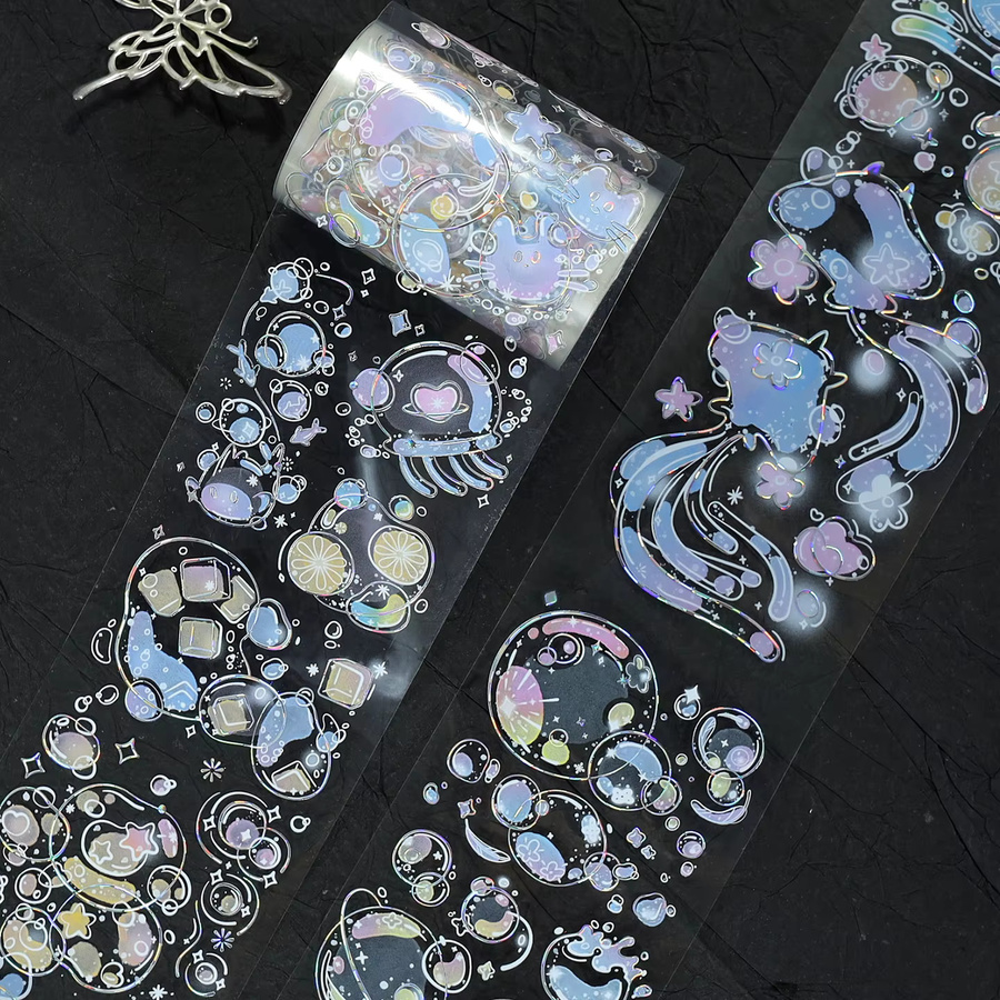 Dekoratives Glitzer-Klebeband Laser Silber Galaxie-Design PET Washi Tape für Scrapbooking und Journaling, 2 m Rolle - Bild 4