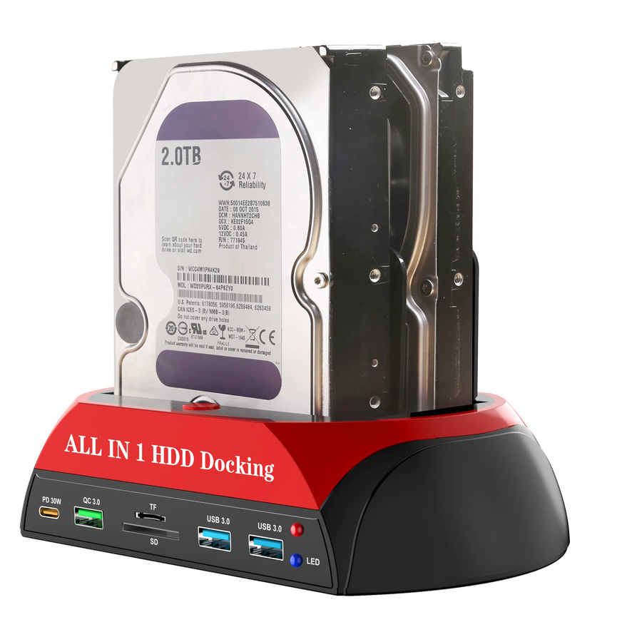 Deepartner All-in-One HDD/SSD Dockingstation mit USB 3.0 Hub, SD/TF-Kartenleser und PD/QC Schnellladung für 2,5 und 3,5 Zoll SATA/IDE mit Offline-Klonfunktion - Bild 2