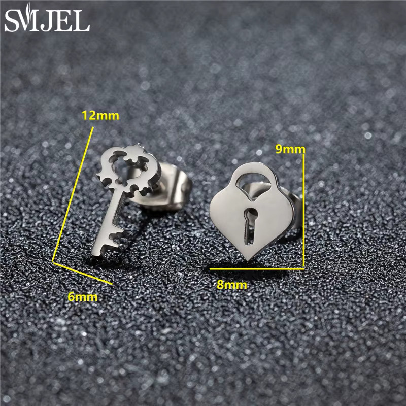 SMJEL Ohrstecker Edelstahl, Schloss und Schlüssel, Damen - Bild 1