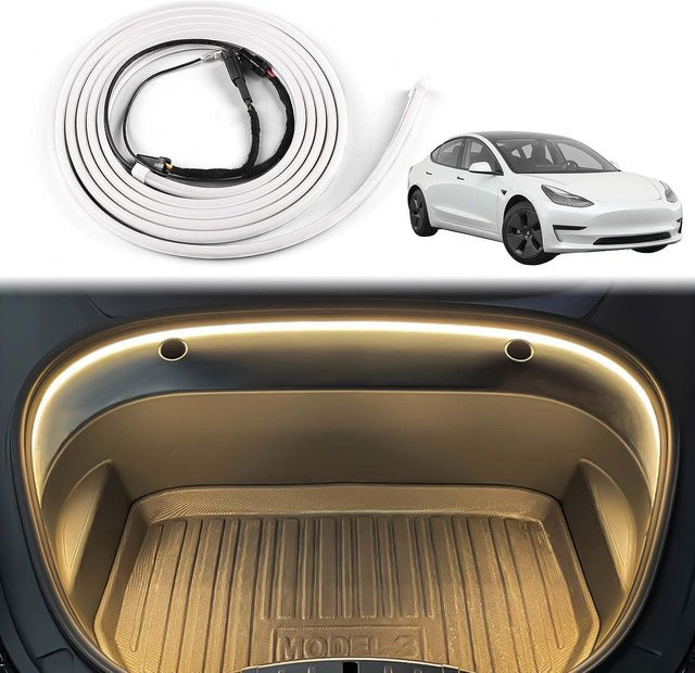 AnautosL LED Umgebungsumrandung für Tesla Modell 3 und Model Y 2021-2023, flexible Silikon Lichtleiste für den Frunk, 12 V - Bild 1