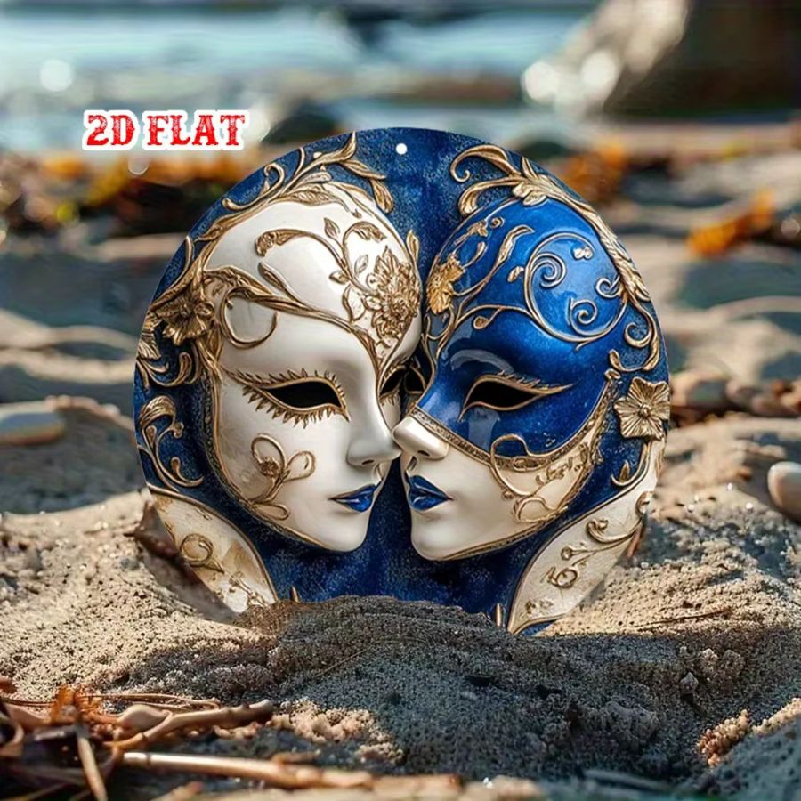 HELLOYOUNG Rundes Aluminiumschild im Venice-Design in Blau und Gold, Wanddekoration Durchmesser: 20 cm - Bild 5