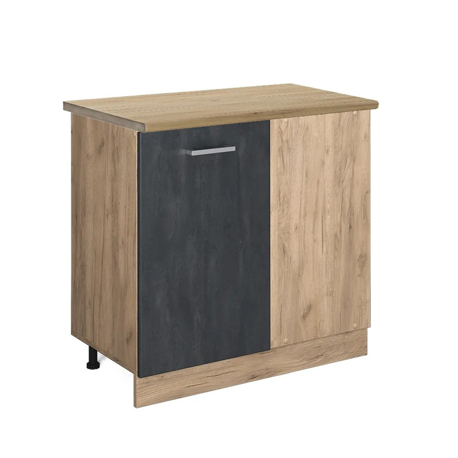 Vicco Eckunterschrank R-Line in Schwarz Beton und Eiche mit Goldakzenten, Höhe: 86 cm - Bild 2