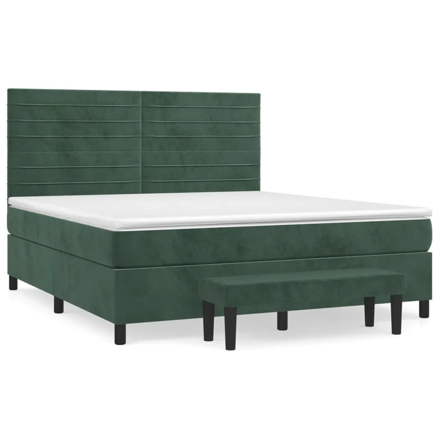 vidaXL Boxspringbett Hybrid mit Matratze und Kopfteil Dunkelgrün Samt B/T/H: 180 x 200 x 128 cm - Bild 2