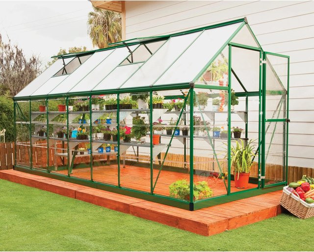 CANOPIA by PALRAM Hybrid Gewächshaus mit Fundamentrahmen in Grün, 7,9 m², aus Polycarbonat und Aluminium mit Satteldach für deine Pflanzenzucht im Garten - Bild 1