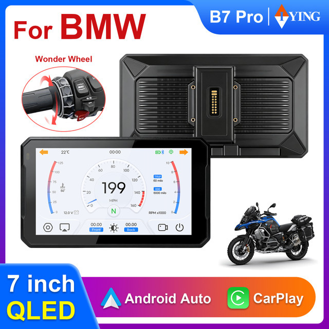 IYING 7 Zoll Tragbarer Motorrad-Navigator mit CarPlay und Android Auto sowie GPS für BMW XR S1000XR 1200GS R1250GS R1300GS in Schwarz - Bild 1