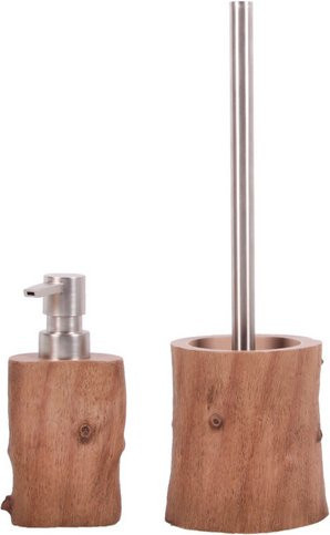 Sanilo Bad-Accessoire-Set Old Tree in Braun mit Seifenspender und Toilettenbürste aus Holz und Kunststoff - Bild 1