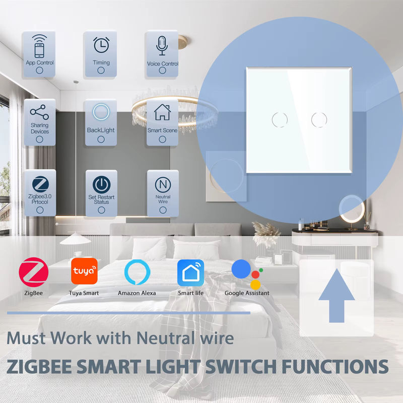 BSEED Zigbee Smart Wand Schalter mit Touch-Funktion, Tuya kompatibel, Schwarz, Steuerung via Alexa und Google Home, benötigt Neutralleiter - Bild 2