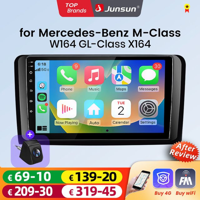 Junsun Android Auto Autoradio für Mercedes Benz M-Klasse W164 und GL-Klasse X164 mit Wireless Apple CarPlay, IPS Touchscreen Multimedia Videoplayer, 2 Din Head Unit, Schwarz - Bild 1