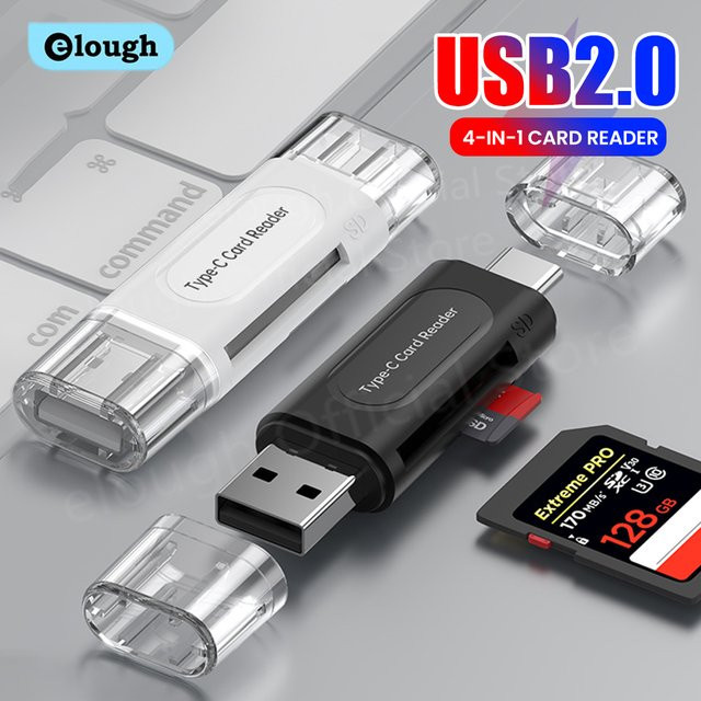 Elough 4-in-1 Kartenleser für iPhone 16 15 und Laptop, USB-C Typ C SD und TF Kartenadapter, Schwarz - Bild 1