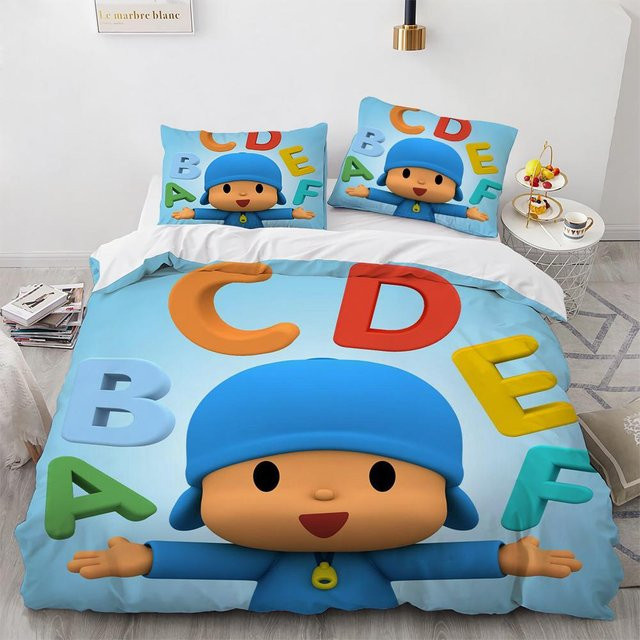 Bettwäscheset P-POCOYOS Kawaii Cartoon mit Bettbezug und Kissenbezug, Blau, B/H: 135 x 200 cm - Bild 1