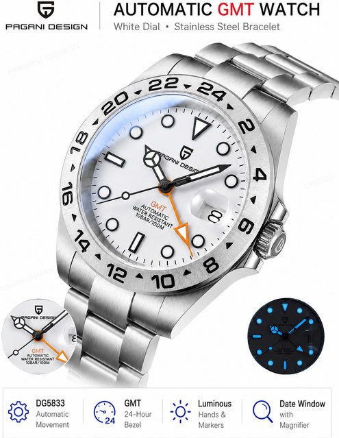 PAGANI Design Armbanduhr GMT, Automatik, Edelstahl, 42 mm, Herren - Bild 1