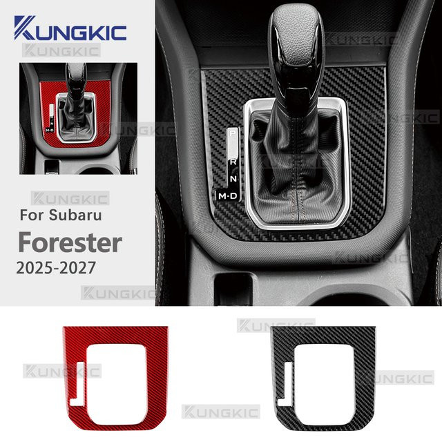 KUNGKIC Schalthebelblende aus echter weicher Carbonfaser für Subaru Forester 2025 2026 2027, Innenraum Aufkleber, Schwarz, LHD/RHD kompatibel - Bild 1