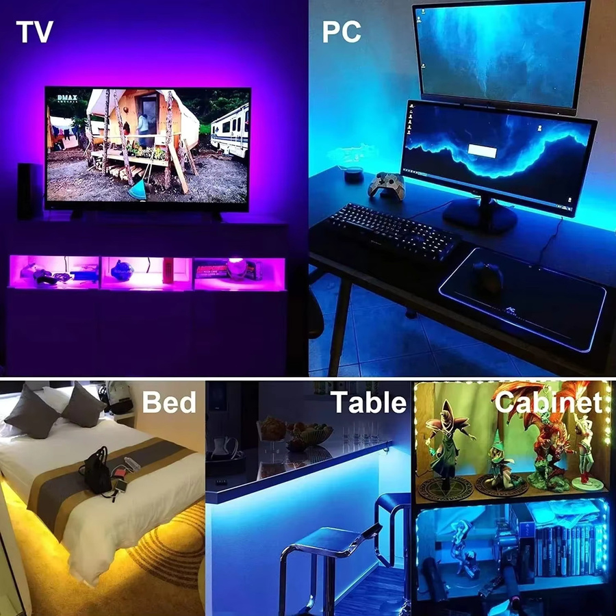 LeiiGeeGo RGB LED-Lichtstreifen mit USB-Anschluss, selbstklebendes Multicolour LED-Band für TV-Hintergrundbeleuchtung und Weihnachtsdekoration - Bild 5