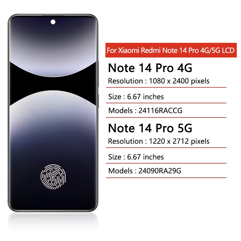 Xiaomi Redmi Note 14 Pro 4G und 5G Ersatzdisplay mit 6,67 Zoll AMOLED Touchscreen Digitizer und Rahmen - Bild 2