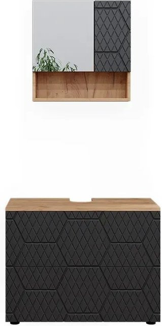 Vicco Badmöbel-Set Irma in Eiche und Anthrazit, 2-teilig bestehend aus Spiegelschrank und Waschbeckenschrank mit einer Breite von 80 cm - Bild 2