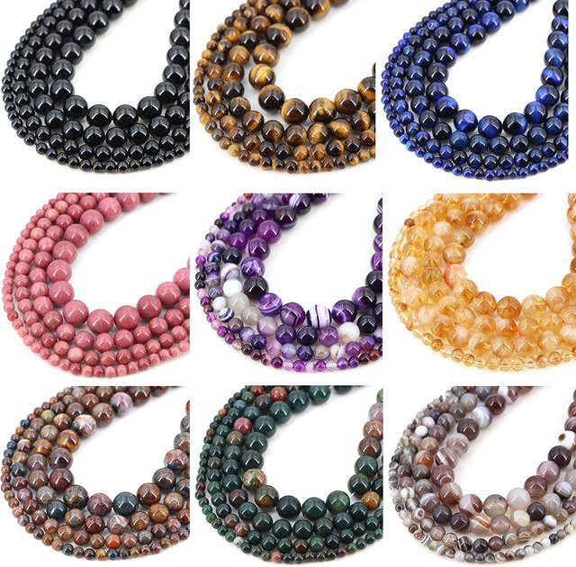 Perlen Achat, Tigerauge, Naturstein, rund, 4–10 mm, Unisex - Bild 1