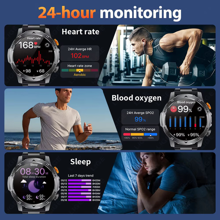 LIGE Smartwatch, Edelstahl, Schwarz, Herren - Bild 5