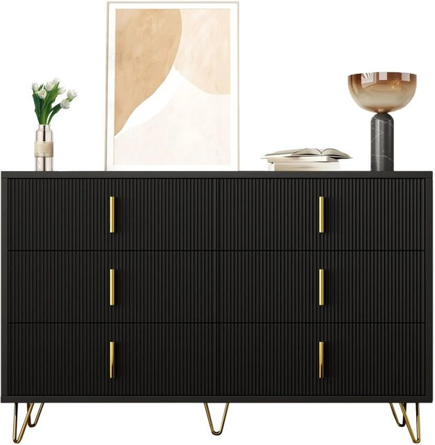 okwish Sideboard Modern Schwarz mit Goldgriffen B/T/H: 120 x 40 x 77 cm - Bild 1