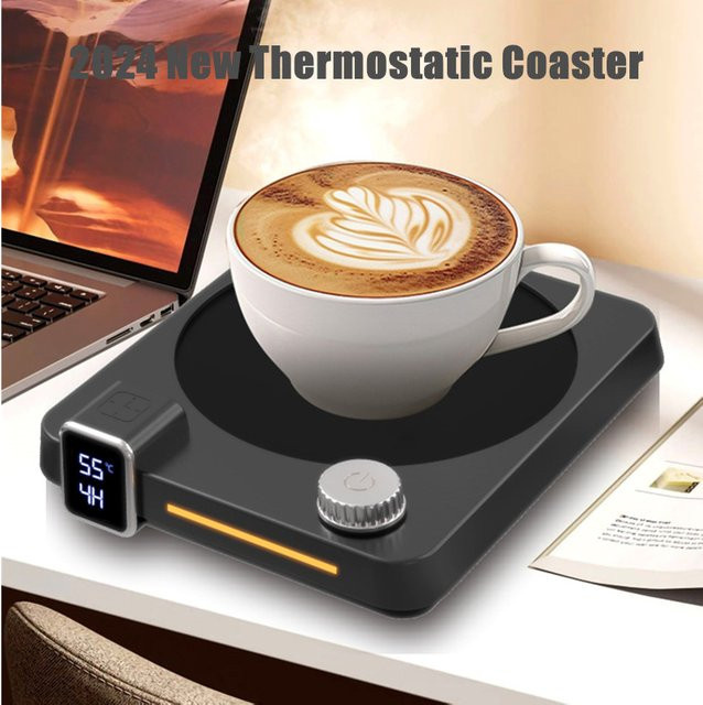 JFBONIN Thermostatische Tassenwärmer-Matte mit Schnellheizung, Timer und 9-stufiger Drehknopfsteuerung, elektrisch - Bild 1
