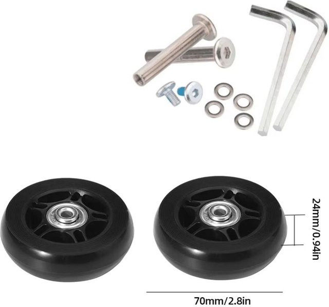 Flycomoe Koffer Reparaturset mit leisen und verschleißfesten Rollen aus Zinklegierung und Gummi, Farbe: Schwarz, Durchmesser: 40-70 mm, Breite: 24 mm - Bild 1